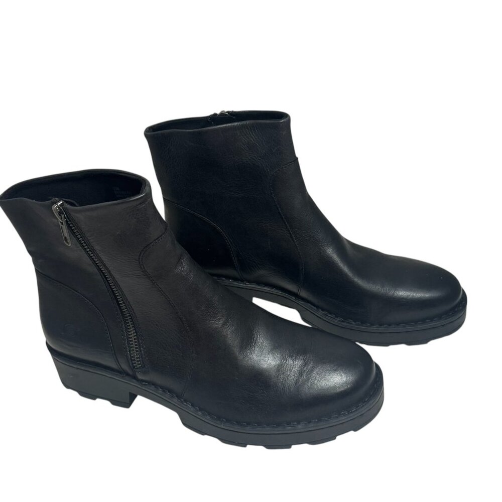 Born Women Tricia Black Leather Moto Biker Zip Ankle Boots size 10 NEW - Picture 3 of 6